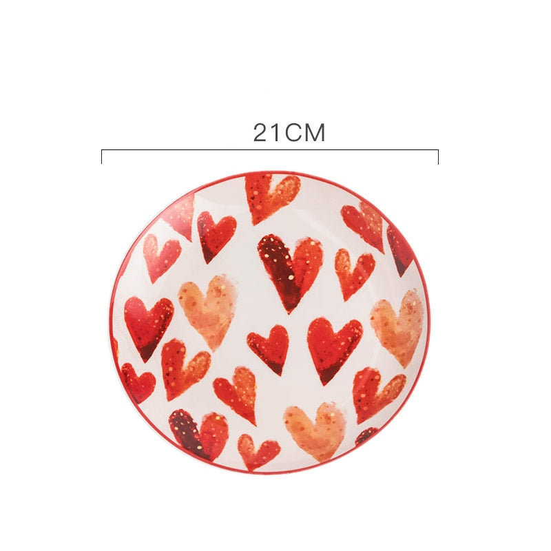 Creative bone china love red stroke ceramic plate Western steak salad dessert cake sushi home kitchen storage decorative plate