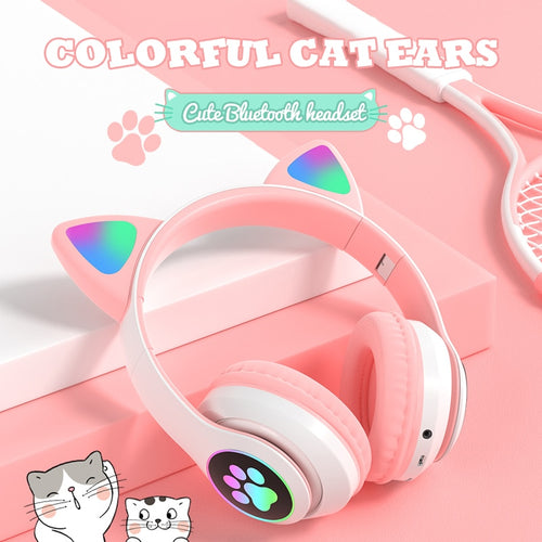 Cat Ear Wireless Kopfhörer Bluetooth 5.0 RGB Kopfhörer Bass Noise Cancelling Erwachsene Kinder Mädchen Headset Unterstützung TF-Karte Mic