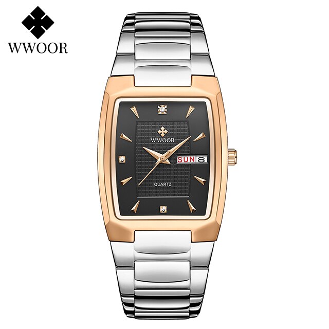 WWOOR New Design Men's Watch Stainless Steel Luxury Golden Watch For Men Waterproof Calendar Quartz Wristwatch Relogio Masculino