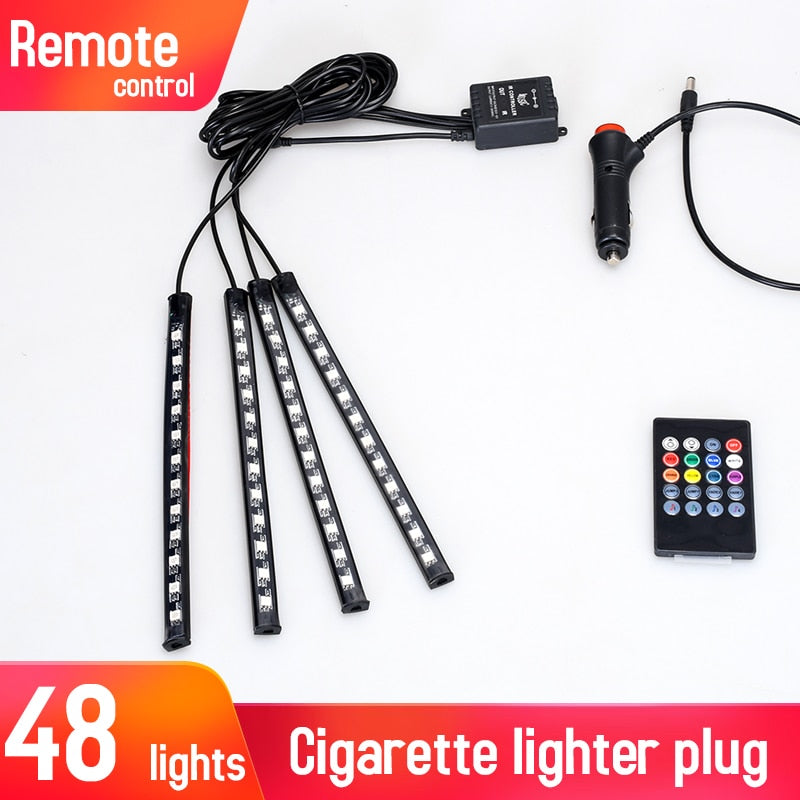 Retroiluminación Led para Interior de coche con encendedor de cigarrillos Usb ambiente ambiente luz ambiental Rgb aplicación remota Auto pie lámpara decorativa