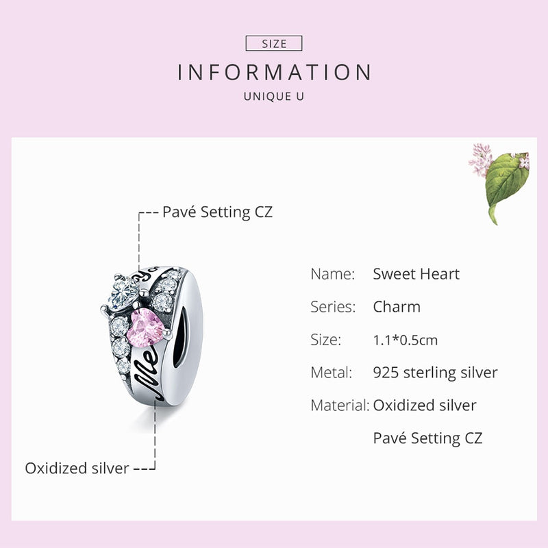 Bamoer Plata de Ley 925 dulce corazón anillo en forma de encanto para mujer Original plata DIY pulsera boda declaración joyería BSC283