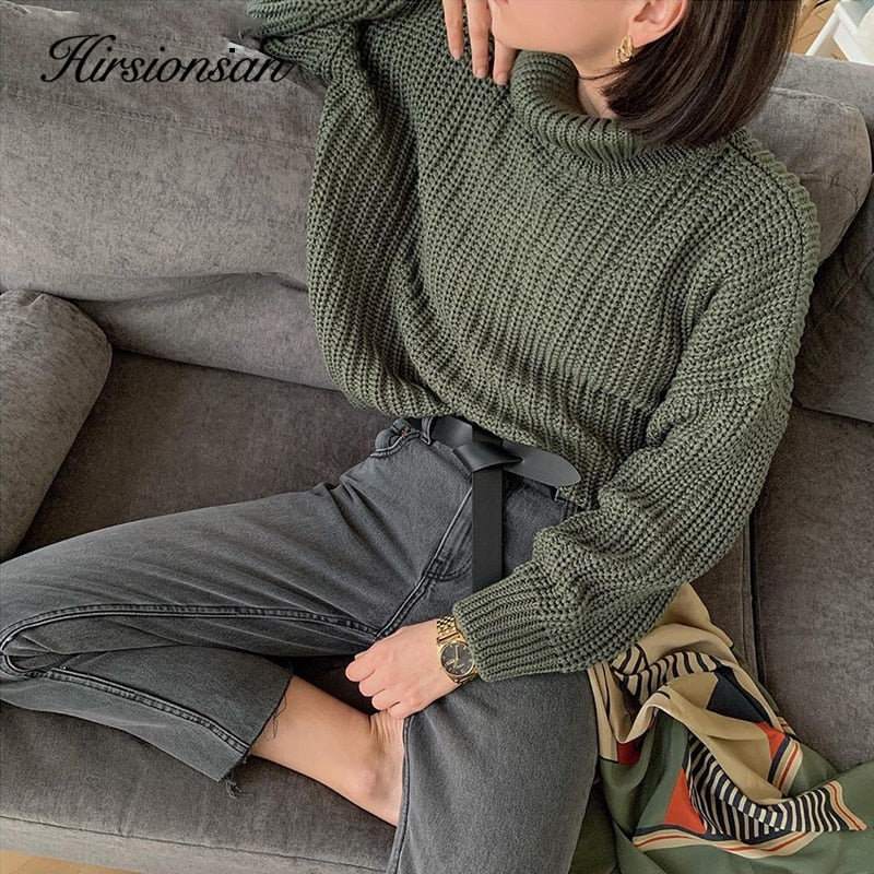 Suéter de cuello de tortuga Hirsionsan para mujer 2020 nuevo coreano elegante Cachemira sólida suave de gran tamaño grueso cálido suéteres femeninos Tops