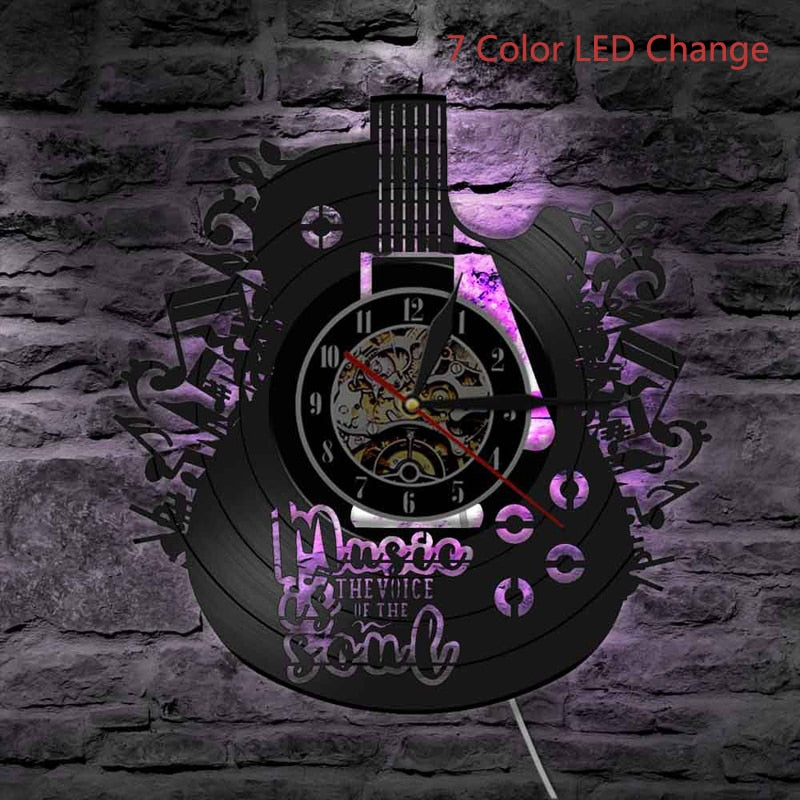 Vinyl Schallplatte LED Wanduhr Modernes Design Musikthema Gitarrenuhr Wanduhr Wohnkultur Musikinstrumente Geschenk für Musikliebe