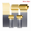 Western Cutlery Set 30 Piece Tableware Set Stainless Steel Dinnerware Black Spoon Fork Knife Dinner Set Complete Home Flatware