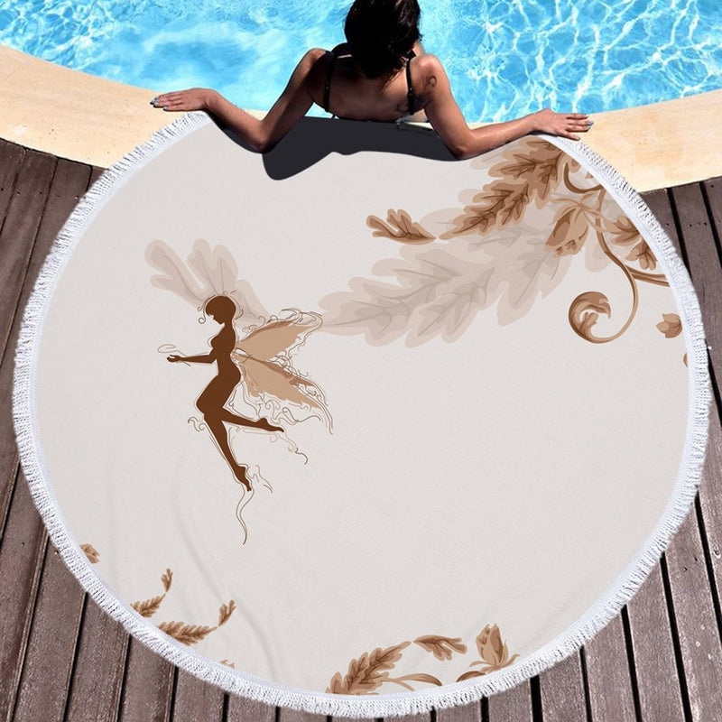 Summer Microfiber Round Beach Towel Circle Fairy Cupid Wings Print Shower Bath Towels Yoga Mat Blanket toalla de playa redonda