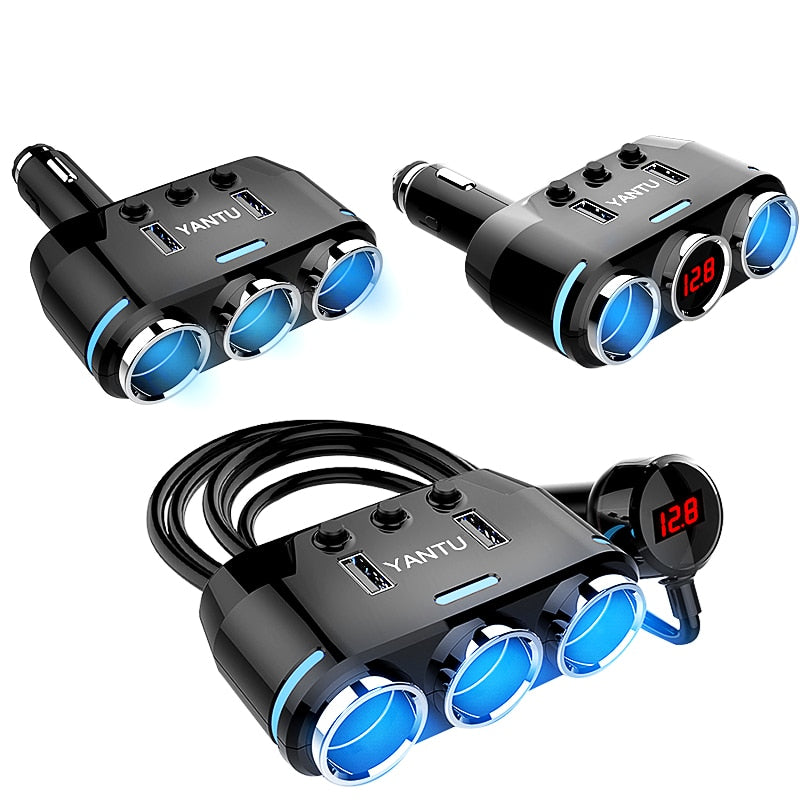 12V-24V Car Cigarette Lighter Socket Splitter Plug LED USB Charger Plug Adapter Port 3 Way Auto For Mobile Phone DVR Accessories