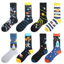 Feliz divertido Unisex pintura UFO astronauta espacio exterior cohete Star War hombres tripulación calcetines Streetwear algodón hombre monopatín vestido