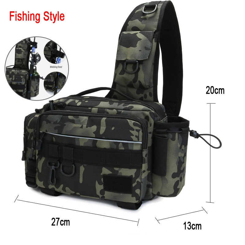 Fishing Tackle Bag Single Shoulder Crossbody Bags Waist Pack Fish Lures Gear Utility Storage Fishing Box Bag Tactical Bag XA232G