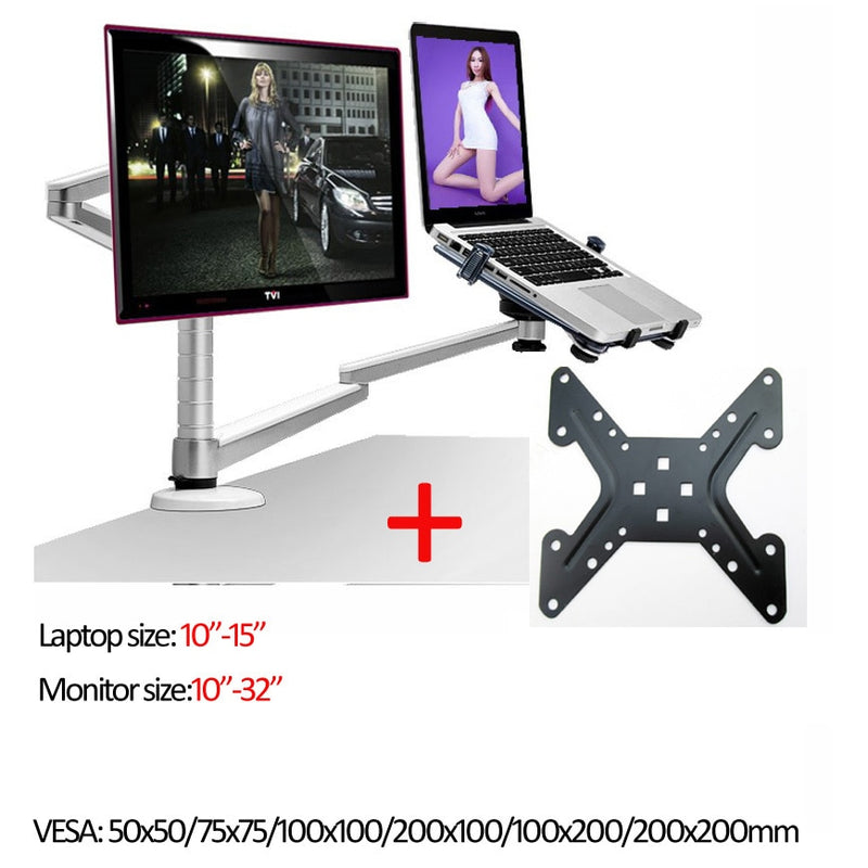 OA-7X Multimedia Desktop Dual Arm 27inch LCD Monior Holder+ Laptop Holder Stand Table Full Motion Dual Monitor Mount Arm Stand