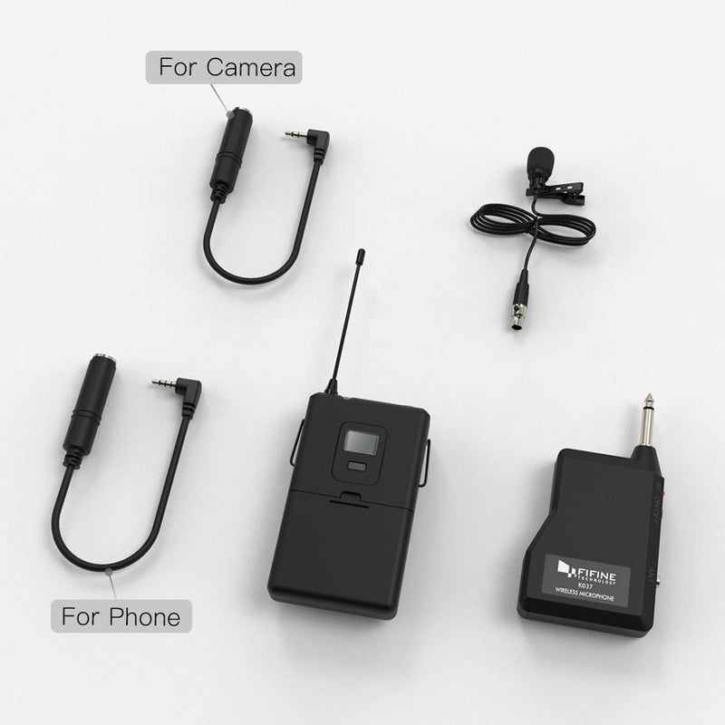 Fifine 20-Kanal-UHF-Wireless-Lavalier-Ansteckmikrofonsystem mit Taschensender, Mini-Ansteckmikrofon und tragbarem Empfänger