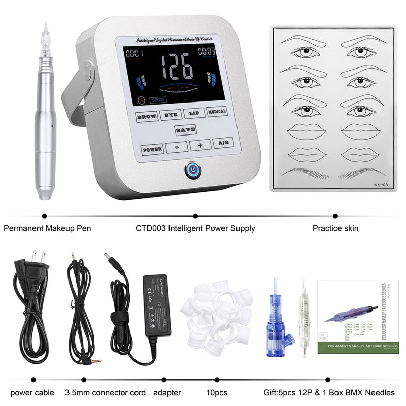 Envío rápido de DHL Máquina de maquillaje permanente Máquina de tatuaje de cejas Dispositivo digital profesional Juego de máquina de pluma de tatuaje CTD003