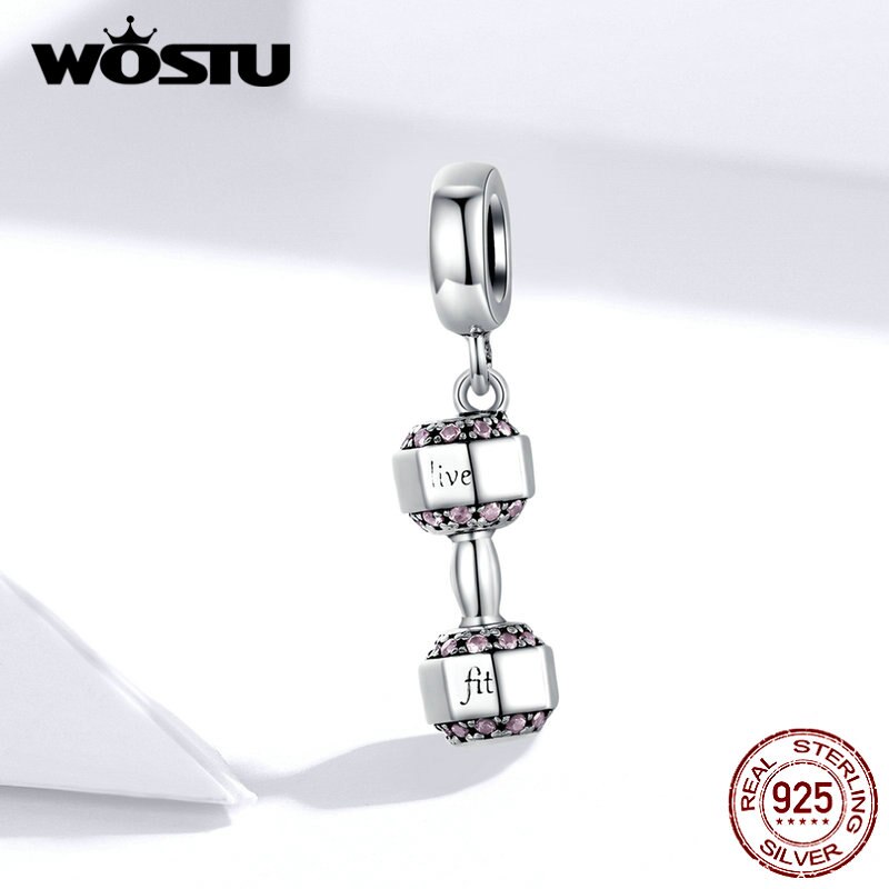 WOSTU moda 925 plata esterlina mancuernas Fitness encantos ajuste Original pulsera colgante cuentas mujeres DIY collar joyería CQC1340