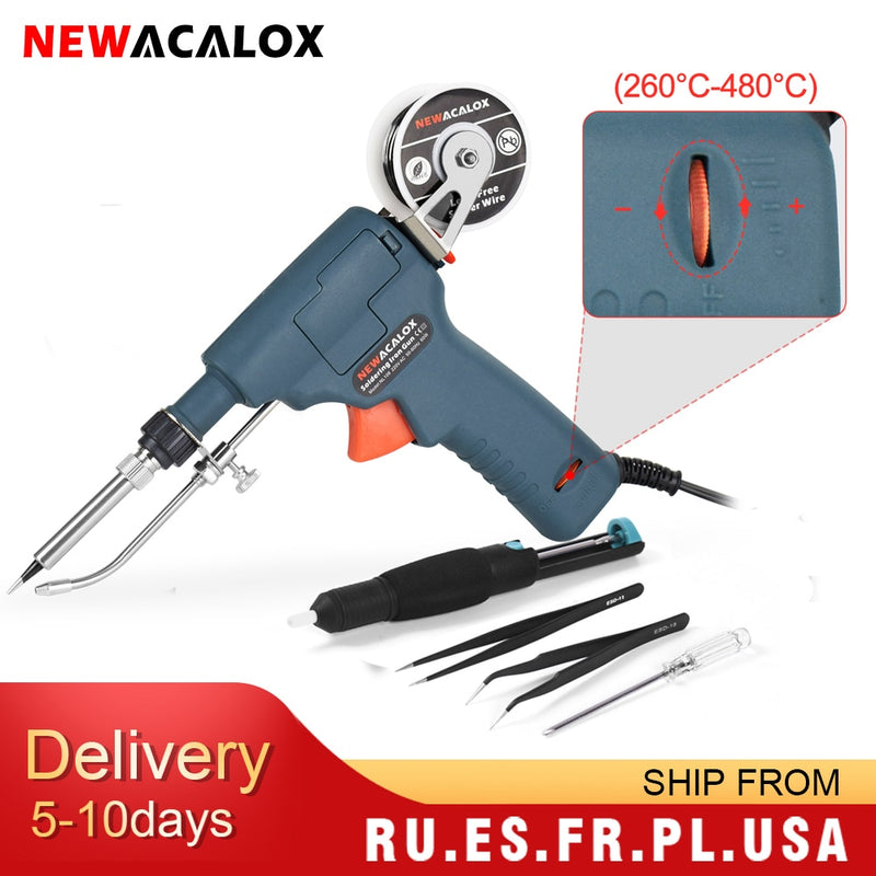 NEWACALOX 110 V/220 V 60 W EE. UU./UE soldador eléctrico de calefacción interna manual enviar automáticamente herramienta de reparación de soldadura de pistola de estaño