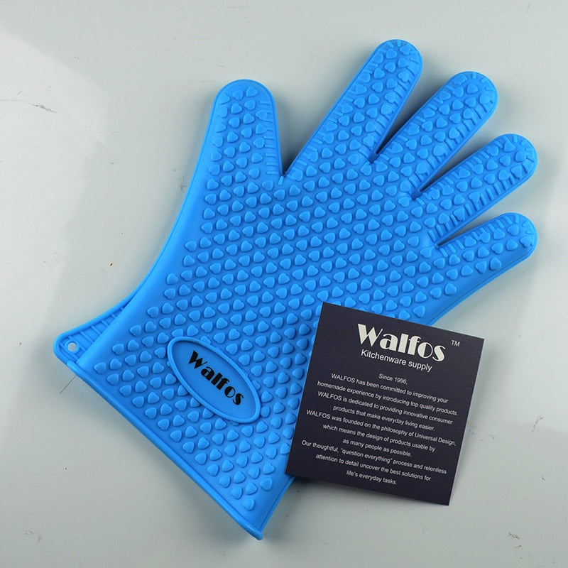 WALFOS 1 Piece Food Grade Cooking Baking BBQ Glove Heat Resistant Silicone BBQ Grill Glove Barbecue Grilling Glove BBQ Tools