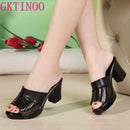 2023 new women sandals women slippers genuine leather thick high-heeled color block decoration open toe women sandals T012
