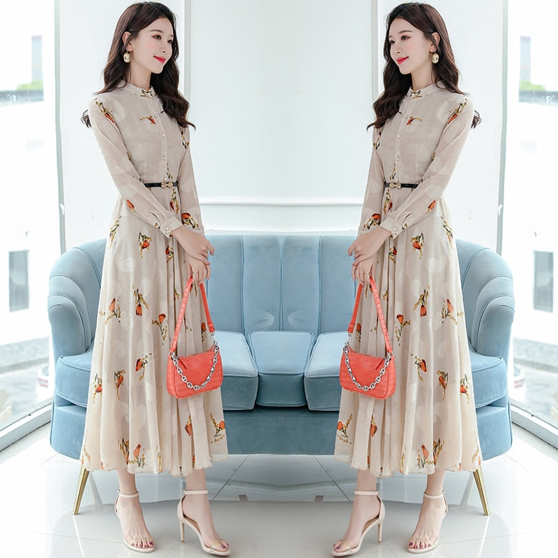 Vintage Chiffon Black Casual Midi Dress 2022 Autumn Winter Elegant Women Boho Prom Maxi Dress Party Long Sleeve Wedding Vestidos