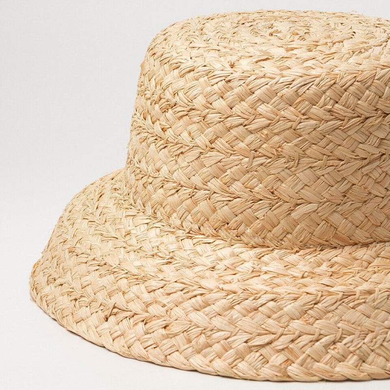 Hand-made Raffia Straw Hat For Kids Retro Flat Top Fold Down Brim Children&