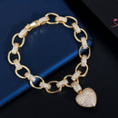 CWWZircons Love Heart Charm CZ Cubic Zirconia Gold Plated Cuban Link Chain Bracelets for Women Femme Fashion Jewelry Gift CB200