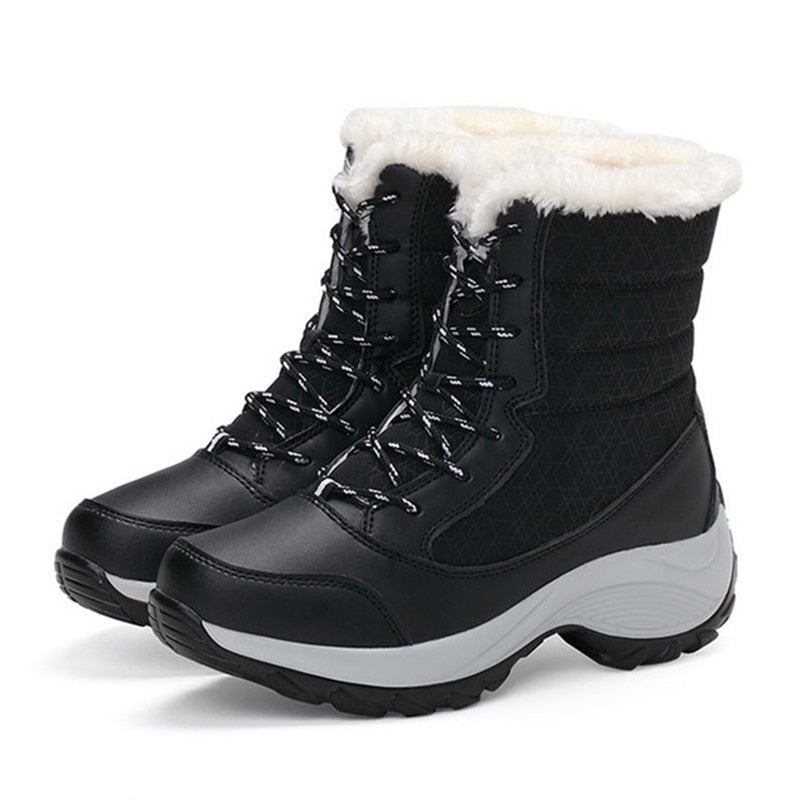Zapatos de invierno Botas de Mujer de talla grande 42 Botas de plataforma impermeables para Mujer Botas de nieve Mujer invierno 2019 Botas Mujer negro blanco