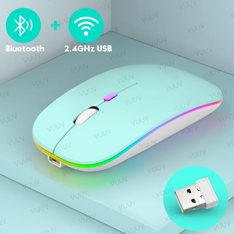 Kabellose Bluetooth-Maus für Computer, PC, Laptop, iPad, Tablet, MacBook mit RGB-Hintergrundbeleuchtung, ergonomische, leise, wiederaufladbare USB-Maus