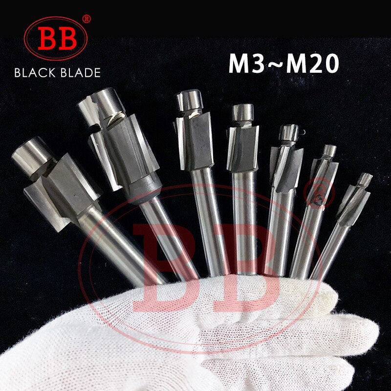 BB Piloted Counterbore Cutter HSS Flat Bolt Hole Cap Screw Countersink Milling Tool 4 Flutes Pilot M3 M20 Spot Router Slot Drill