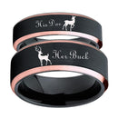 Deer Family Tungsten Ring Elk Design Her Buck His Doe Wedding Band Ring Black With Rose Golden Custom Engraved Personalized