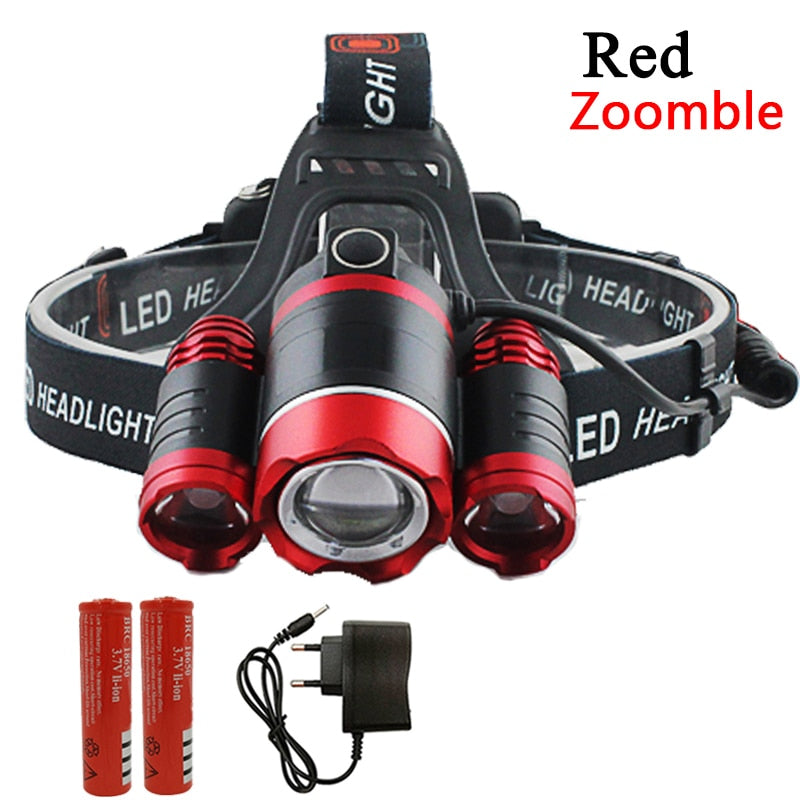 3 Led Scheinwerfer Wiederaufladbare XM-L T6 Scheinwerfer Licht Laterne Stirnlampe Taschenlampe Zoombare 18650 Batterie Jagd Angeln Beleuchtung