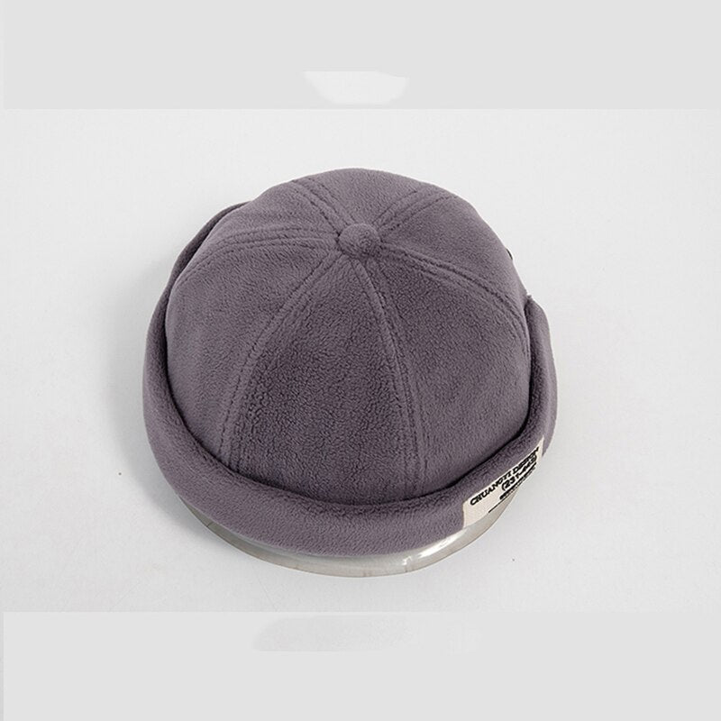 Men Women Skullcap Sailor Cap Letter Patch Embroidery Warm Rolled Cuff Bucket Cap Brimless Hat Solid Color Adjustable Cotton Hat