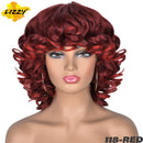 Short Hair Afro Curly Wig With Bangs Loose Synthetic Cosplay Fluffy Shoulder Length Natural Wigs For Black Women Dark Brown 14"