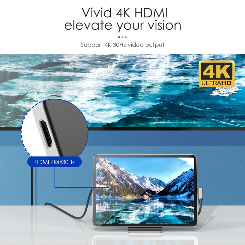 USB-C-Hub-Dockingstation-Ständeradapter mit 4K HDMI 100 W PD SD/TF-Kartenleser USB3.0 3,5-mm-Kopfhöreranschluss iPad Pro Samsung Galaxy