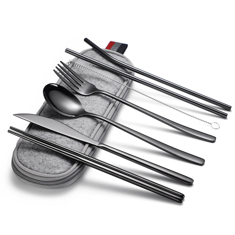 Spklifey Tableware Steel Cutlery Portable Tableware Travel Cutlery Set Stainless Steel Rainbow Dinnerware Set Cutlery bag