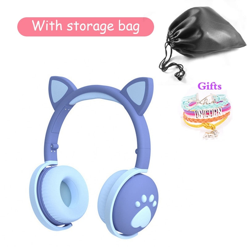 Nette Kinderkopfhörer Drahtlose Ohrhörer, Steuerung LED-Licht Katze Ohr Mädchen Kind Geschenk Bluetooth Gaming Headset Stereo Bass Mit Mikrofon