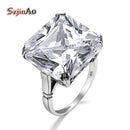 Szjinao Real 925 Sterling Silver 17*17mm Square Aquamarine Ring For Women Vintage Sparkling Massive Birthstone Jewelery Female D