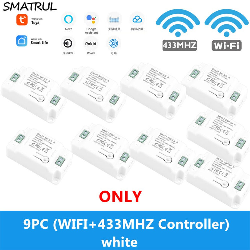 SMATRUL Tuya Smart Life Home APP WiFi +RF 433Mhz Switch LighT Wall Relay Timer Module Voice Google Home Alexa 110V 220V 10A Lamp