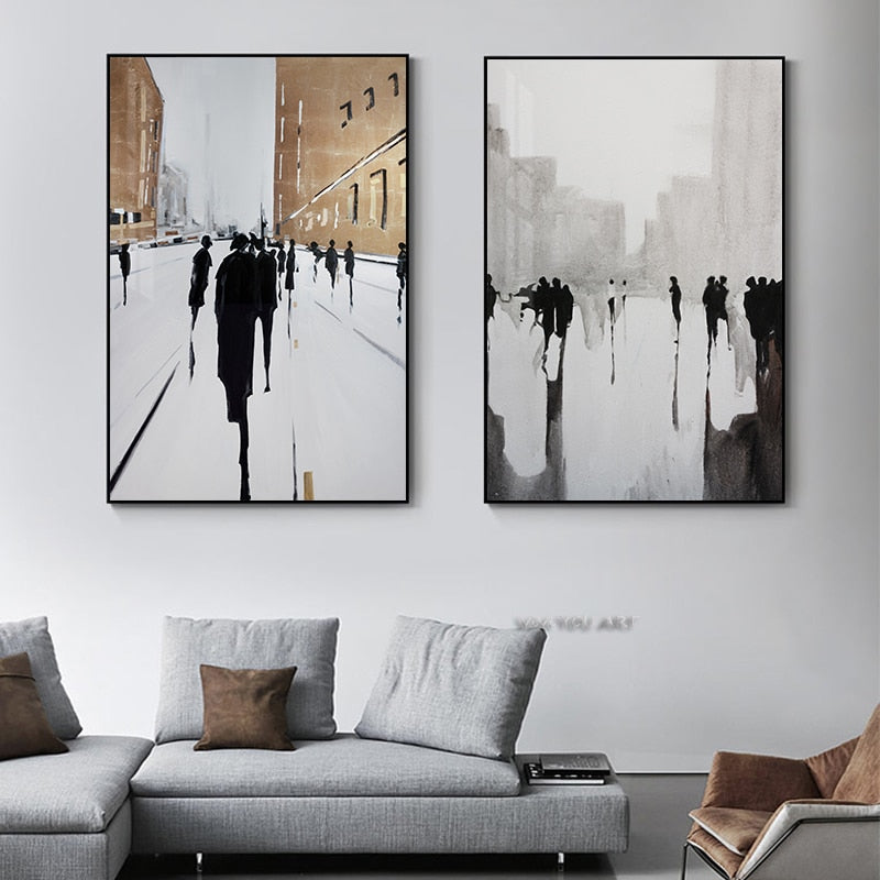100% Hand Painted Abstract British Oil painting Modern Canvas Painting Wall Pictures for Living Room Home Decor Black White Art