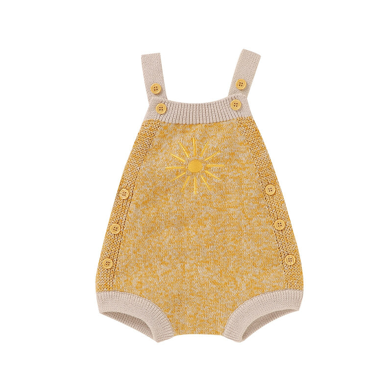 2021-07-02 Lioraitiin 0-18M Newborn Baby Boy Girl Autumn Bodysuit Sleeveless Knitting Sun Printed Jumpsuit 2Styles