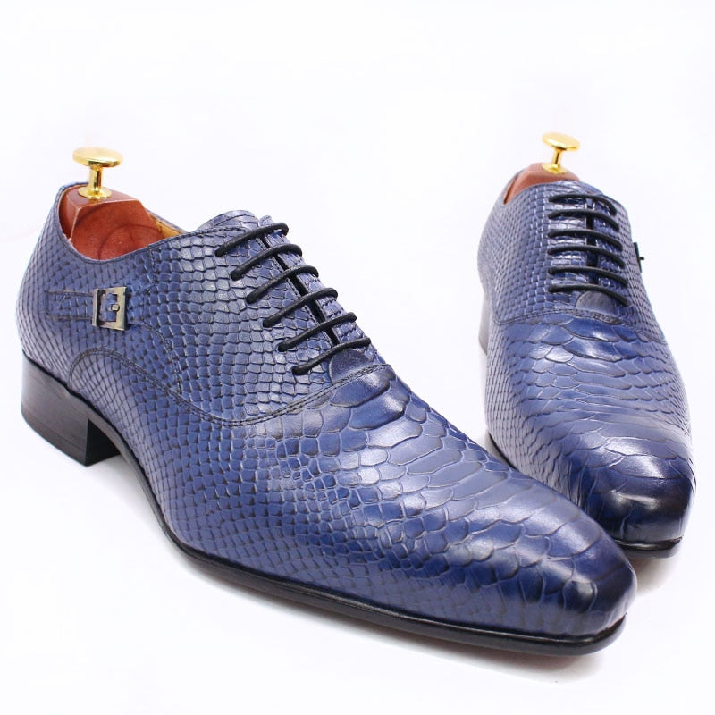 Luxury Men Oxford Shoes Snake Skin Prints Classic Style Dress Leather Shoes Coffee Black Lace Up Pointed Toe Formal Shoes Men