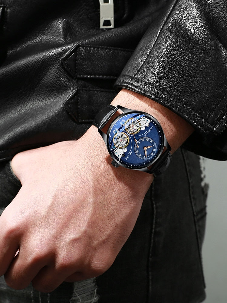 AILANG Genuine Brand Men&#39;s Double Tourbillon Luminous Direct-looking Mechanical Watch Automatic Watch Men&#39;s Watch   Hollow Movem