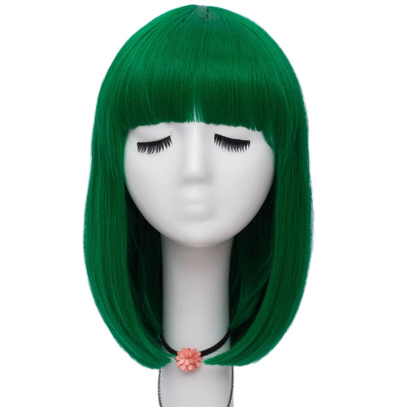 Women Orange Short Cosplay Wig with Bangs BOb Hairstyle  Heat Resistant Fiber Synthetic Straight Hair