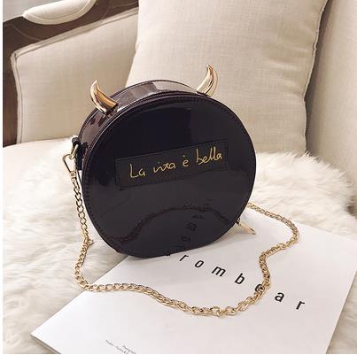 Dazzling Round Devil Crossbody Bag for Women Fashion Patent Leather Shoulder Chain Bag Female Purses and Handbags Clutch Bag