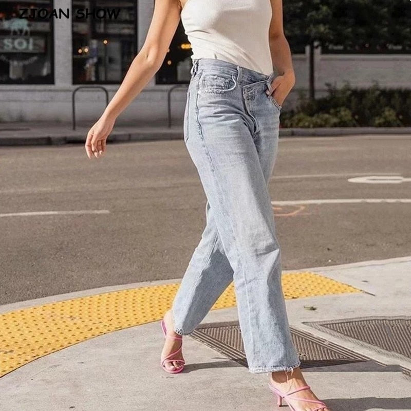 2020 Vintage Hohe Kreuz Taille Mom Jeans Retro Zerrissene Jeans Frauen Boyfriend Denim Hosen High Street Lange Hose blau schwarz