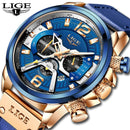 2022 LIGE, relojes para Hombre, marca superior, Reloj deportivo con cronógrafo de cuero azul de lujo para Hombre, Reloj resistente al agua con fecha a la moda, Reloj para Hombre