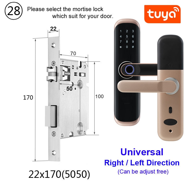 RAYKUBE Tuya Fingerabdruck-Türschloss Smart Card / Digitaler Code / Keyless Electronic Home Office Security Mortise Lockey X3