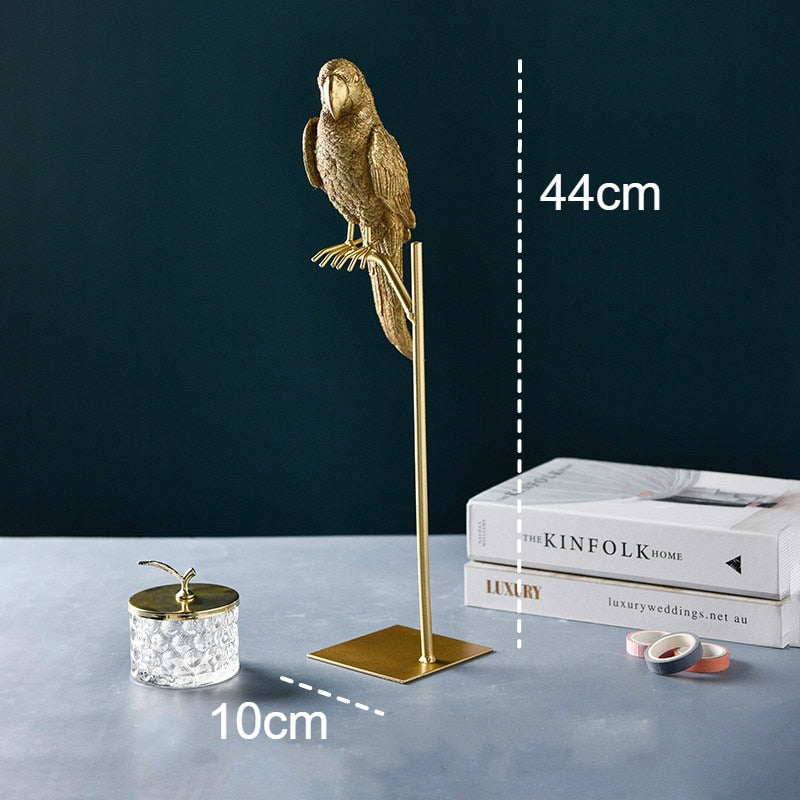 Nordic Creative Resin Simulated Animal Parrot Bird Crafts Ornaments Gold Modern Home Desktop Decoration Miniature Figurines