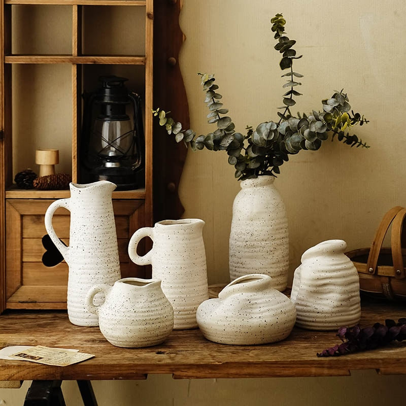 Florero de cerámica de arte de estilo Simple nórdico, luz moderna de lujo para jarrones de arreglo de flores secas, jarrones de decoración suave para el hogar