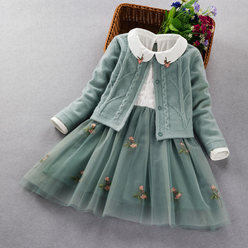 Conjunto de ropa elegante para niñas nuevo 2022 primavera otoño niños princesa abrigo + vestido 2 uds traje para niñas fiesta niños ropa 3 5 8 9 años