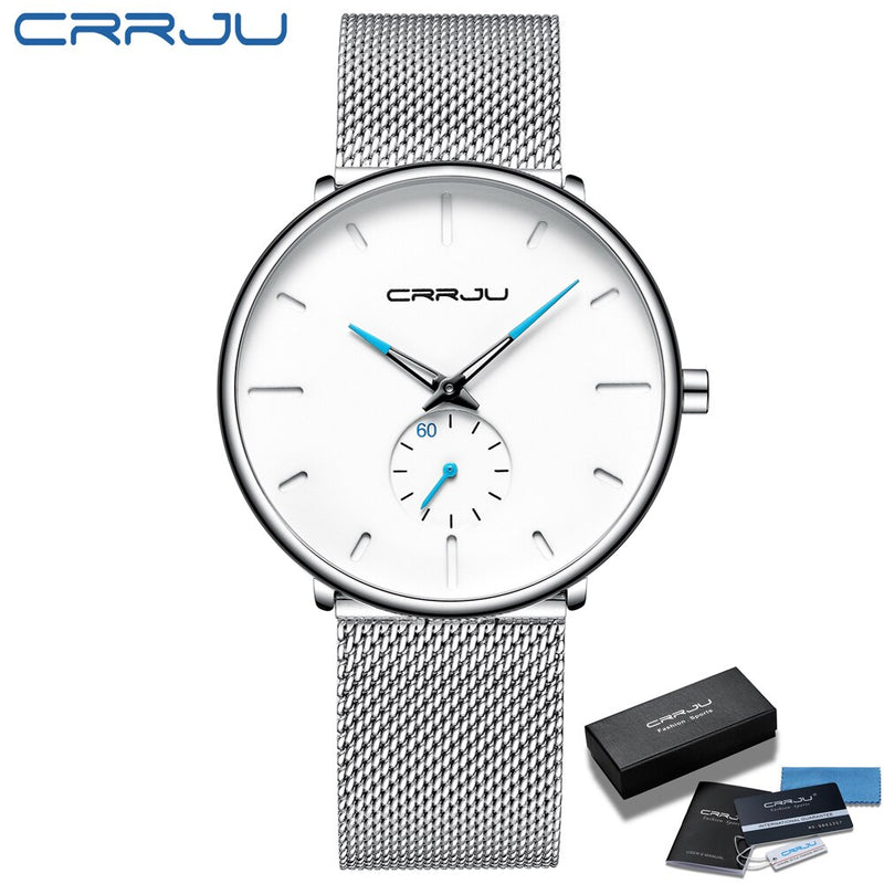 CRRJU Mens Watches Ultra-Thin Minimalist Waterproof - Fashion Wrist Watch for Men Unisex Dress with Stainless Steel Mesh Band