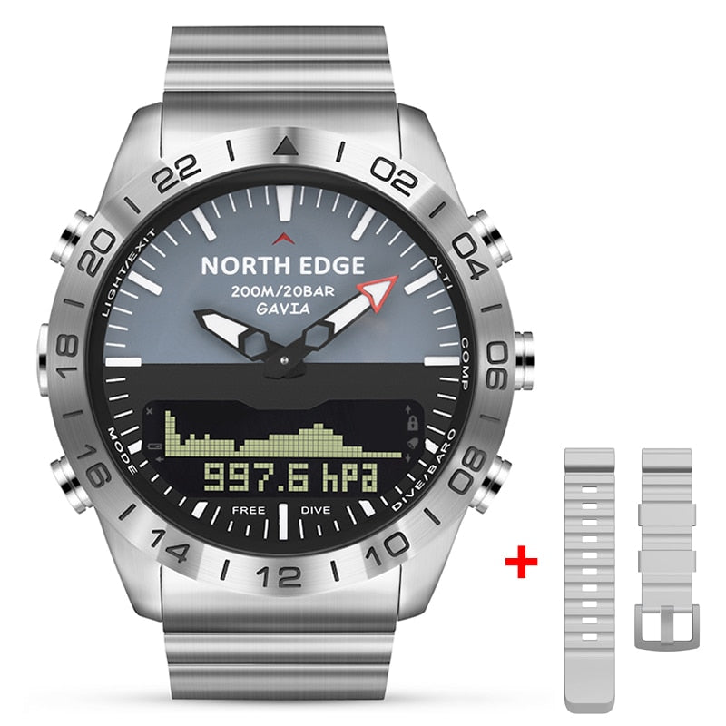 Reloj Digital deportivo de buceo para hombre, relojes para hombre, ejército militar, lujo, acero completo, negocios, resistente al agua, 200m, altímetro, brújula, borde norte