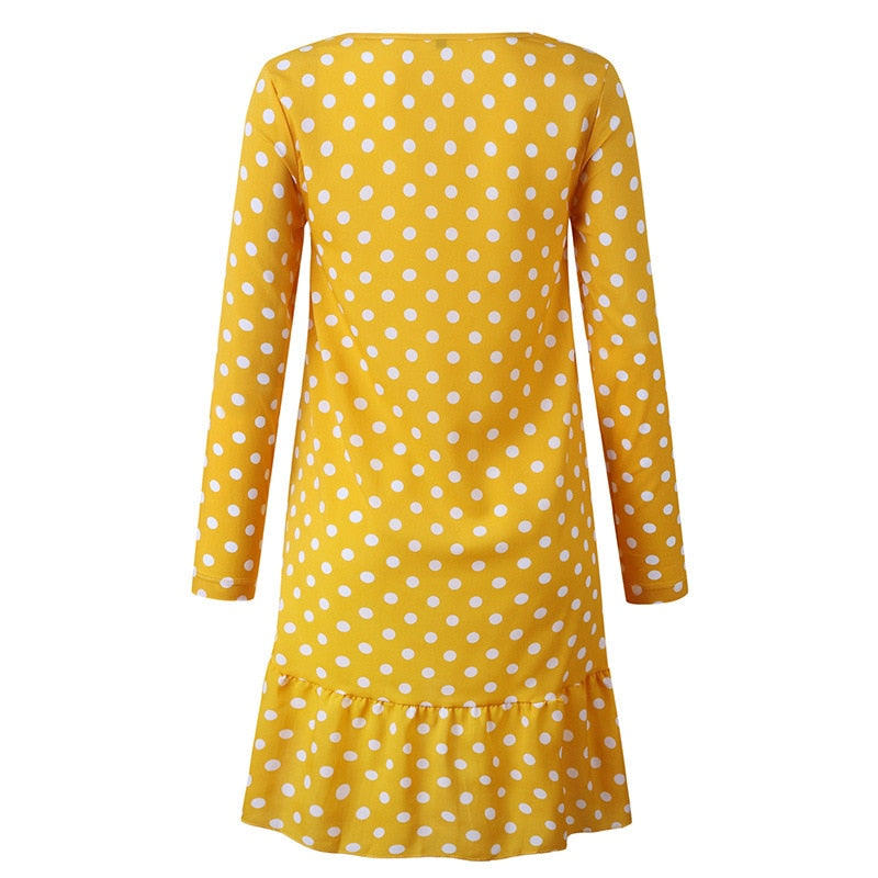 Lossky Women Spring Dress Fashion Polka Dot Print Ladies Casual Clothing Long Sleeve Mini Short Loose Yellow Dresses 2022 Autumn