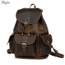 Vintage Crazy Horse Leder Herren Rucksack Unisex Rindsleder 14" Laptop Rucksack Damen dickes echtes Leder Schultasche Freizeittasche